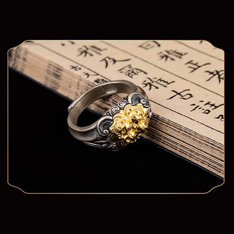 Fortune Jewel 925 Sterling Silver Tibetan Skull Protection Adjustable Ring