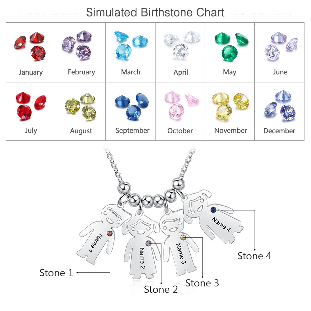 Birthstone & Engraved Stainless Steel Necklace