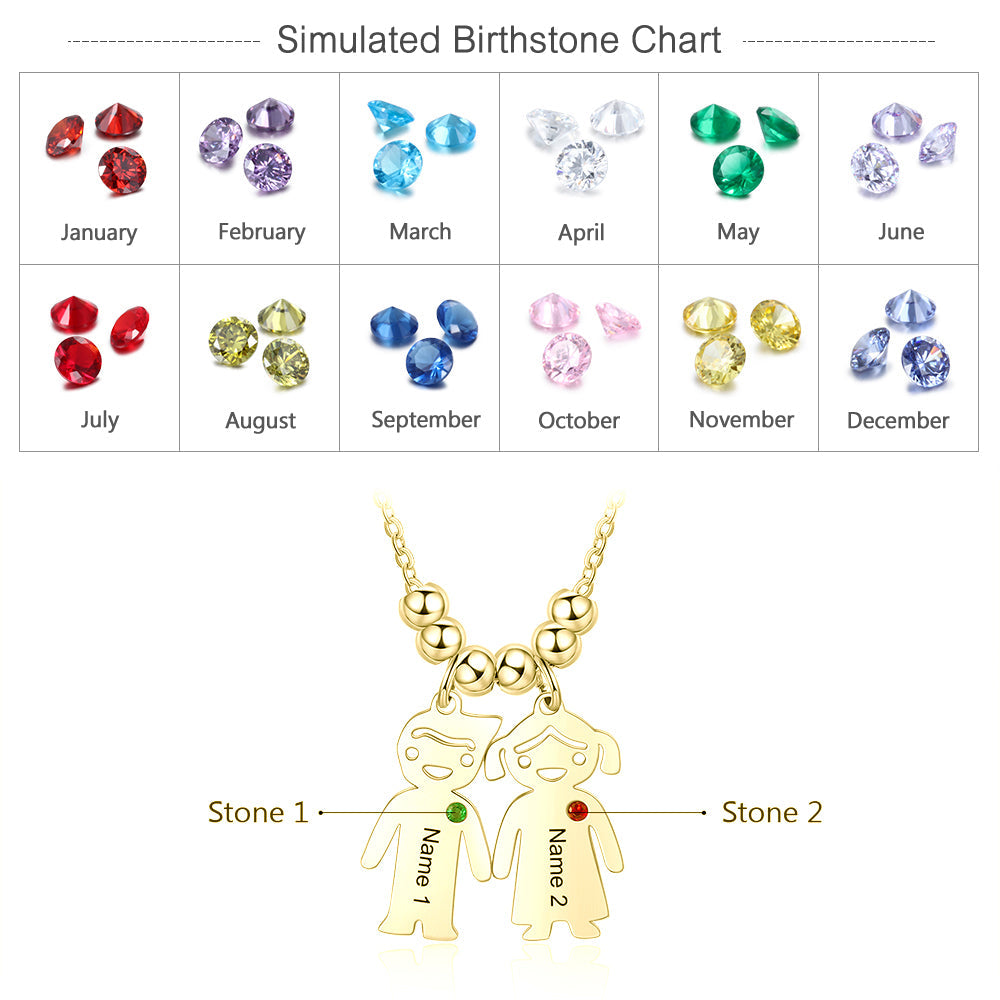 Birthstone & Engraved Stainless Steel Necklace