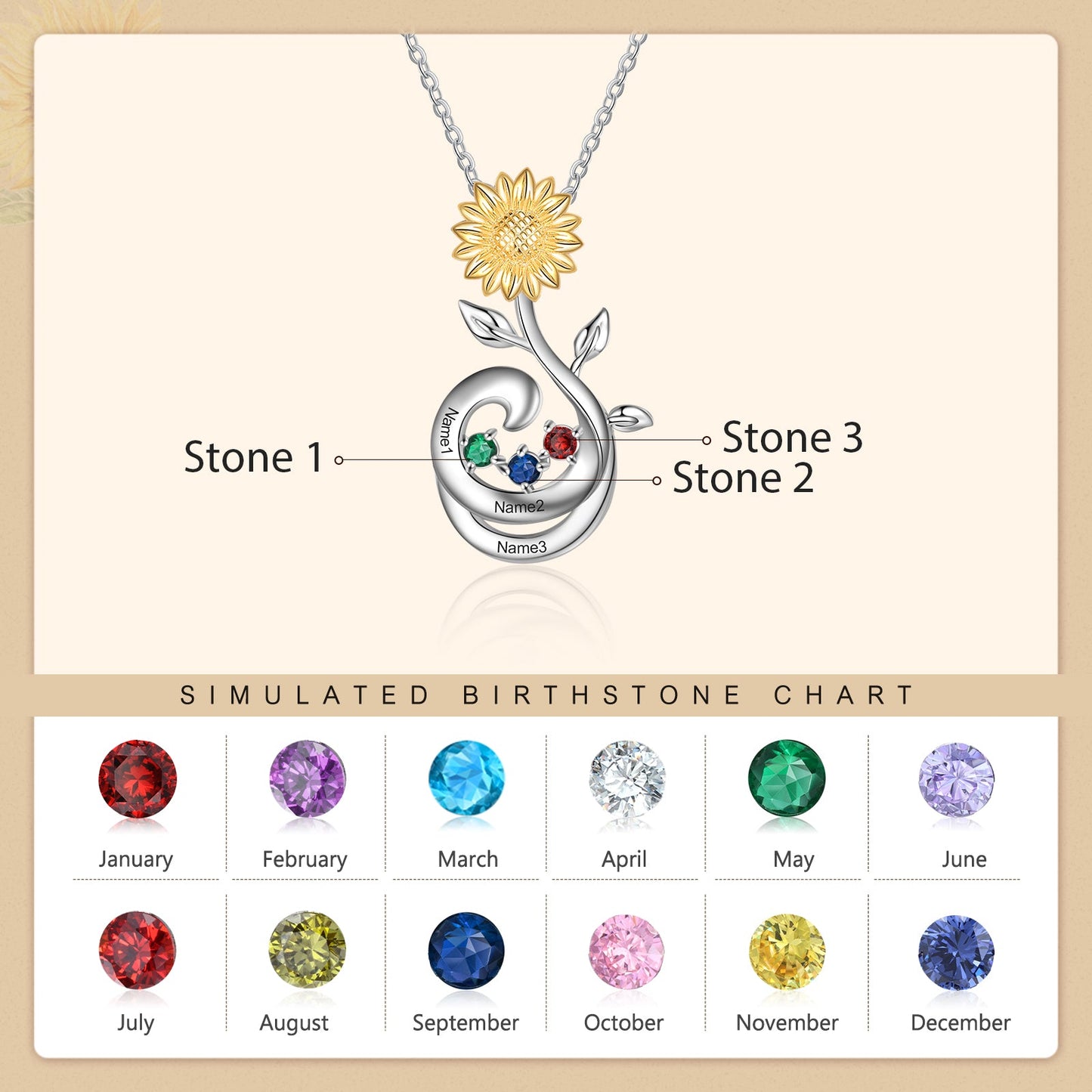 S925 Silver Birthstone Sunflower Necklace