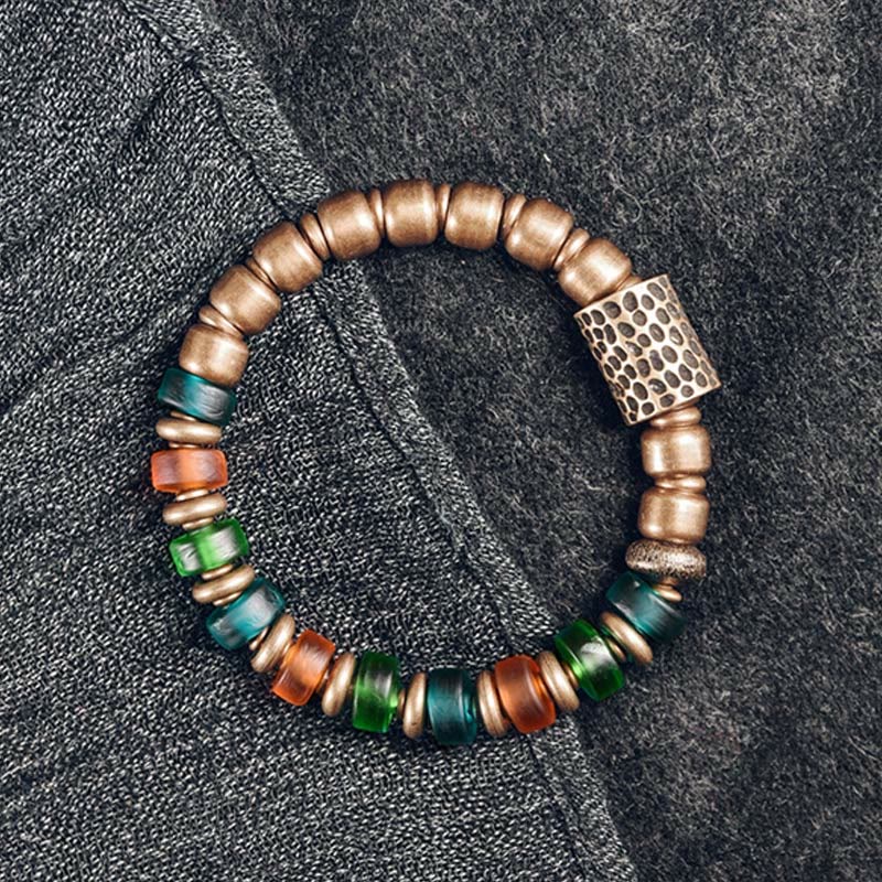 Fortune Jewel Tibetan Colorful Glass Beads Copper Wealth Bracelet