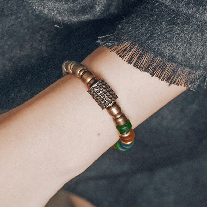 Fortune Jewel Tibetan Colorful Glass Beads Copper Wealth Bracelet