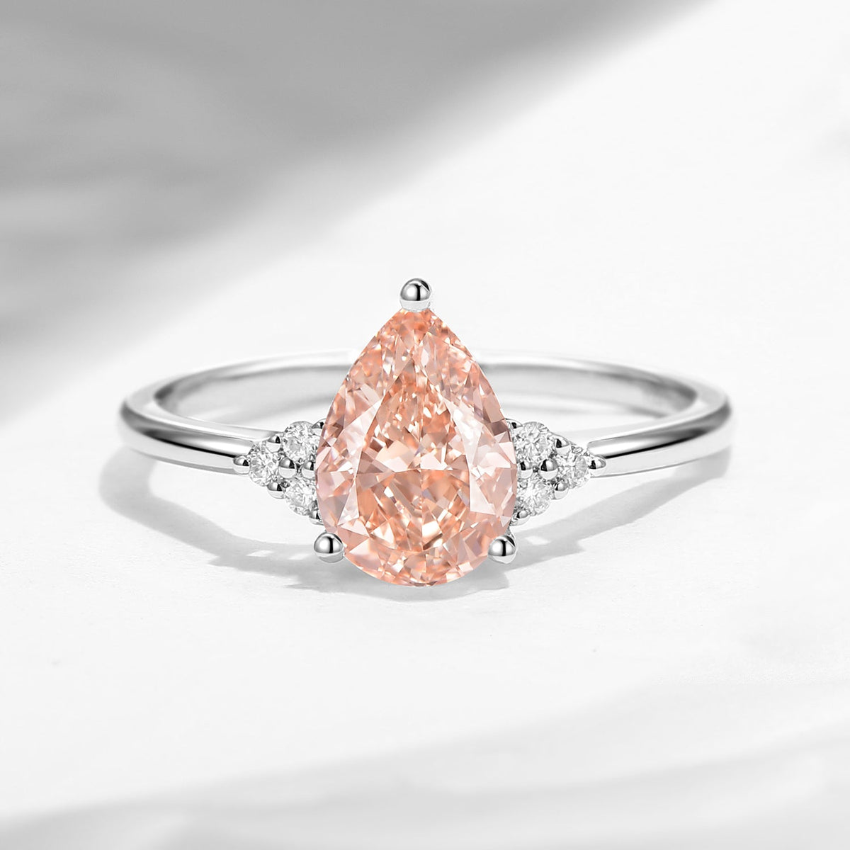 Pear Cut Classic Cluster Lab Pink Diamond Engagement Ring