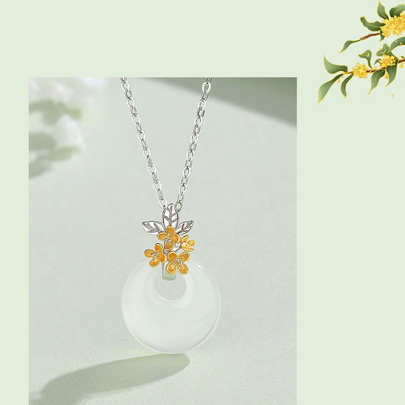Fortune Jewel 925 Sterling Silver Round Chalcedony Twelve Months Flower Harmony Necklace Pendant
