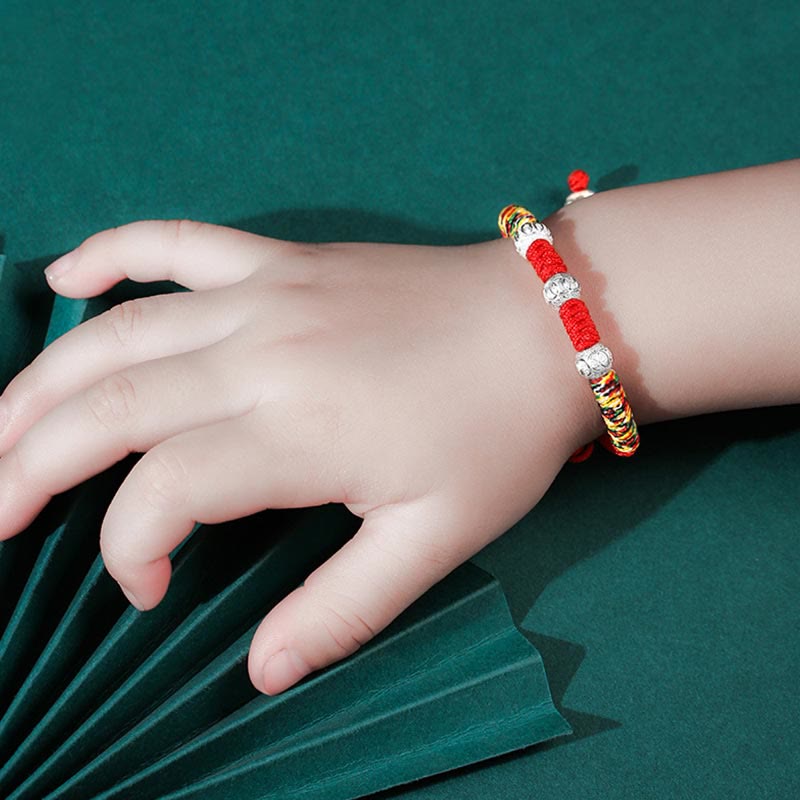 Fortune Jewel 925 Sterling Silver King Kong Knot Multicolored Red String Strength Handmade Braided Kids Child Bracelet