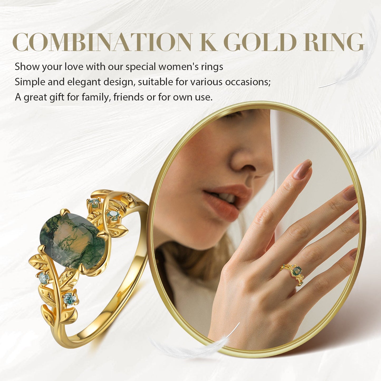 K Gold Natural Moss Agate Ring