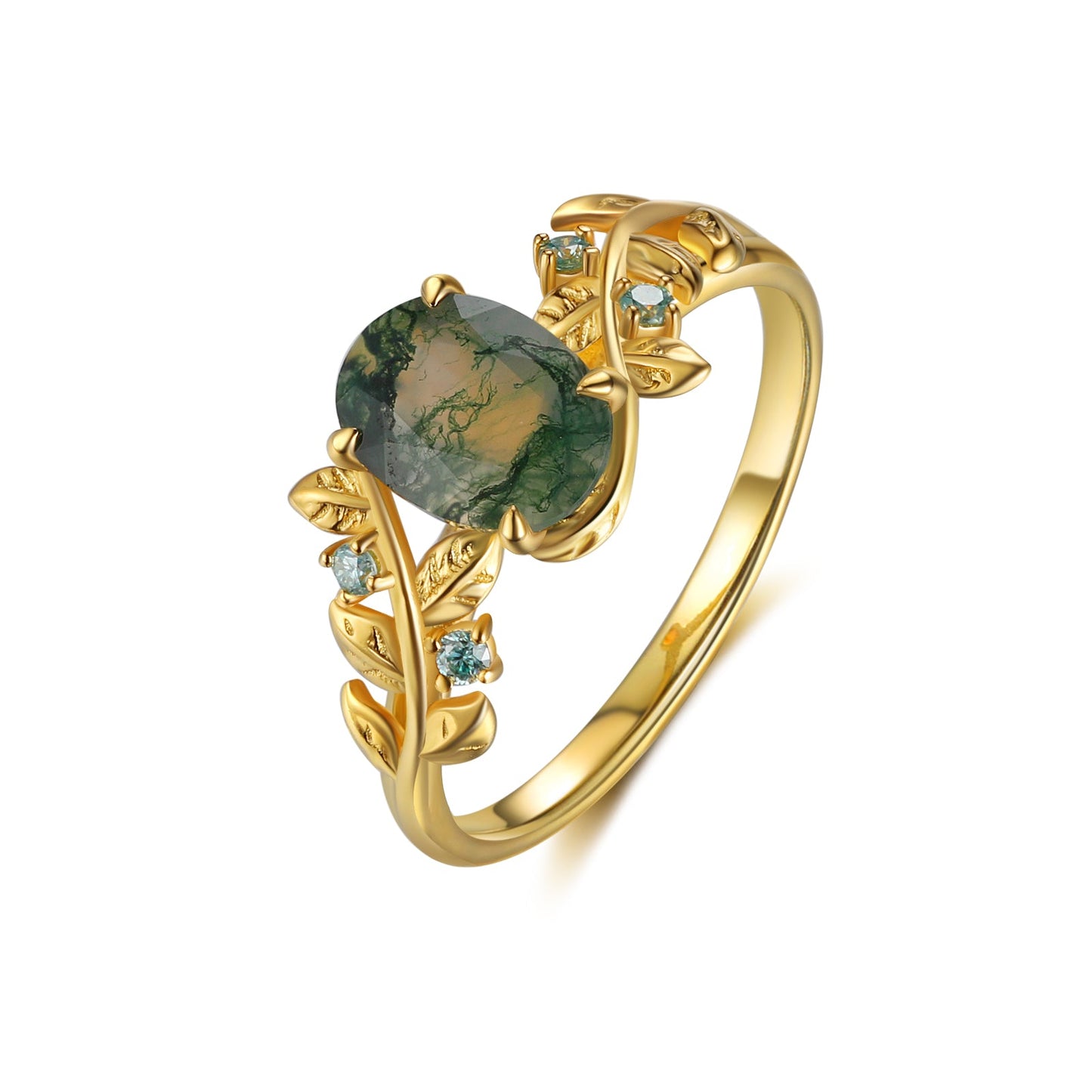 K Gold Natural Moss Agate Ring