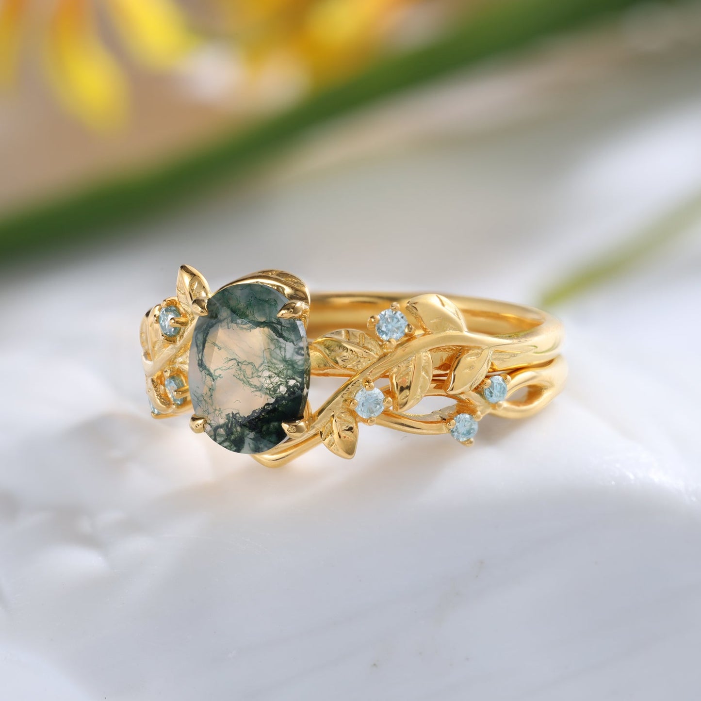 K Gold Natural Moss Agate Ring