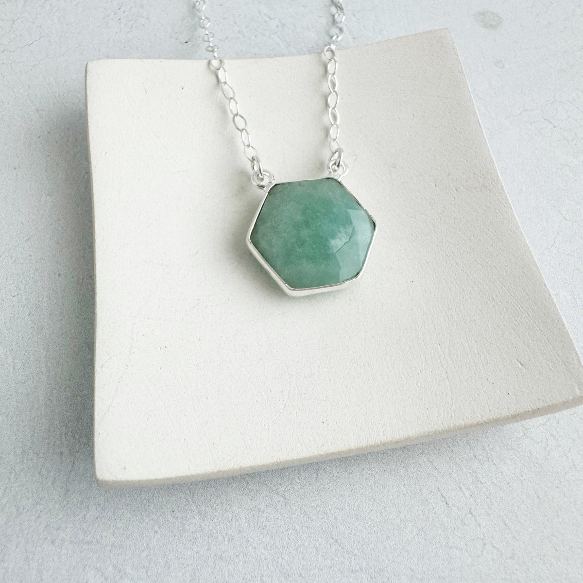 Dainty Hexagon Bezel Necklace - Amazonite