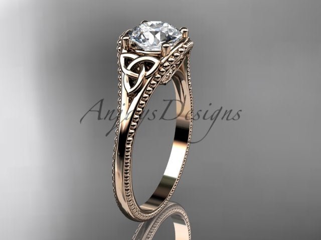Celtic Diamond Engagement Ring 1 Carat Round Lab Grown Diamond Trinity Knot Ring Unique Solitaire Ring