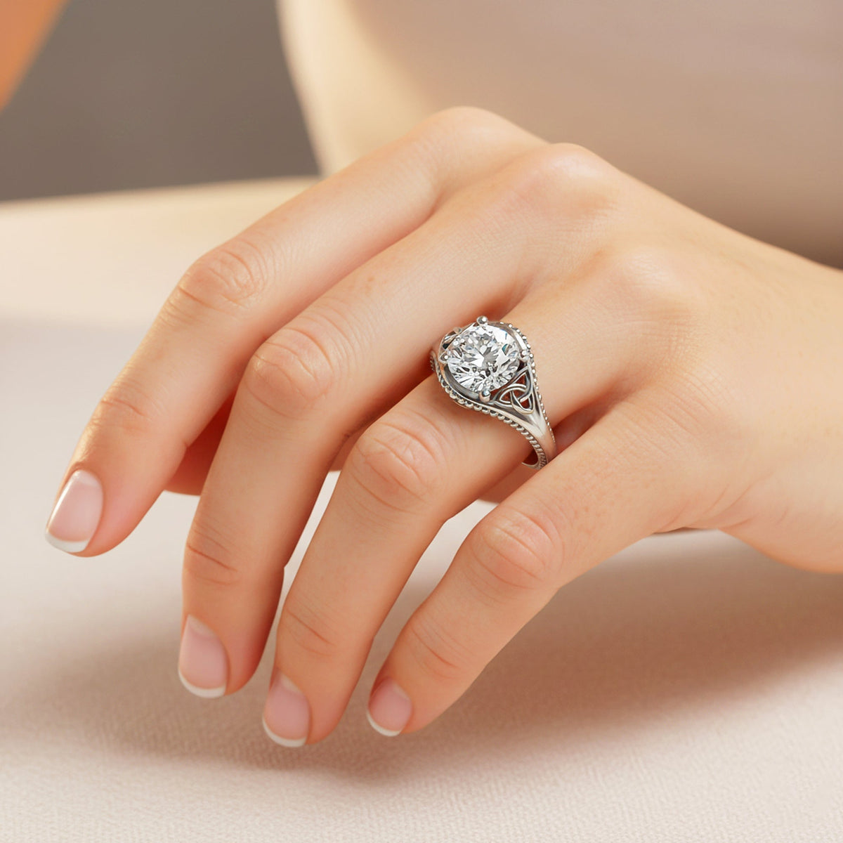 Celtic Diamond Engagement Ring Solitaire Wedding Ring 2 Carat Round Lab Grown Diamond