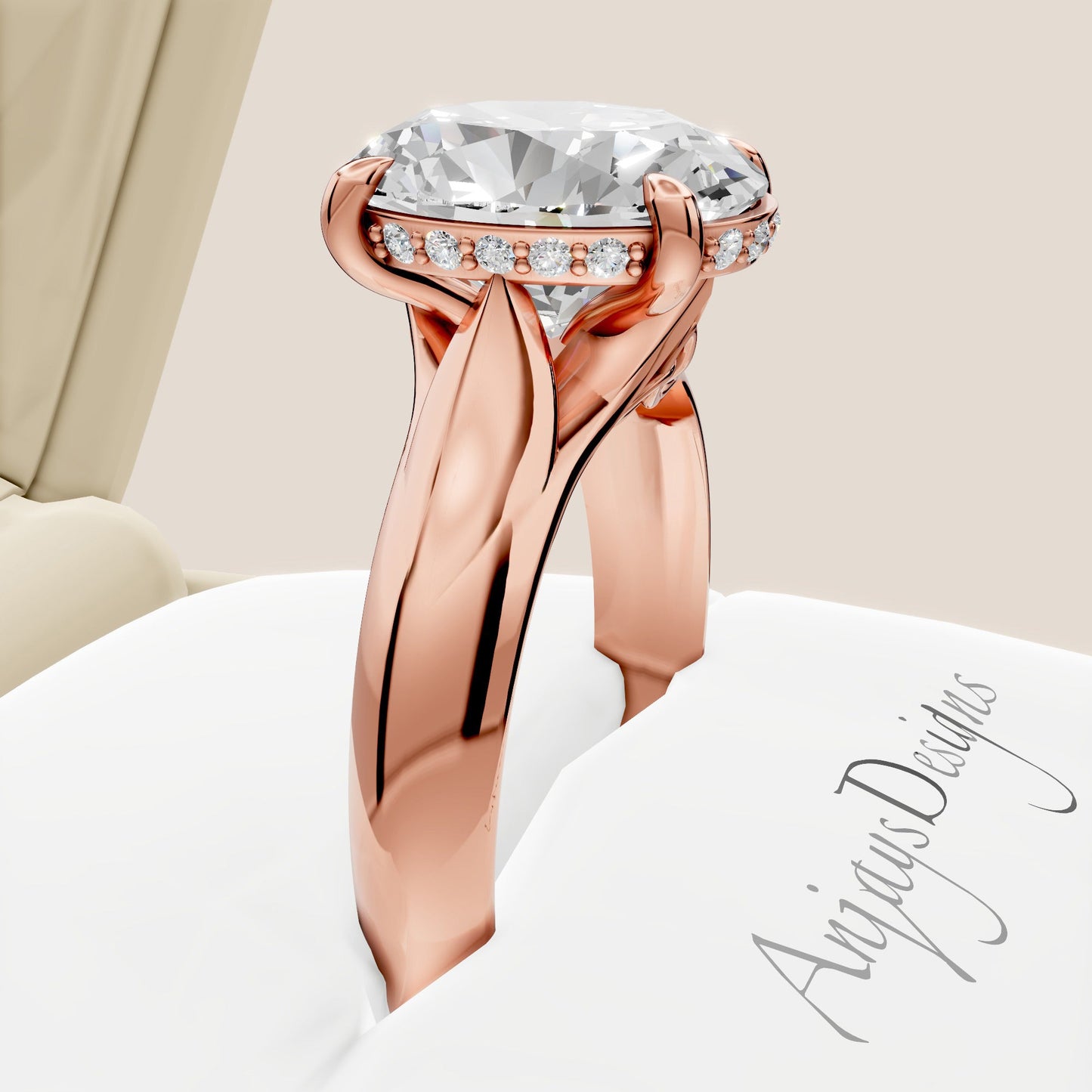 Celtic Diamond Engagement Ring 3 Carat Oval Lab Grown Diamond Hidden Halo Wedding Ring