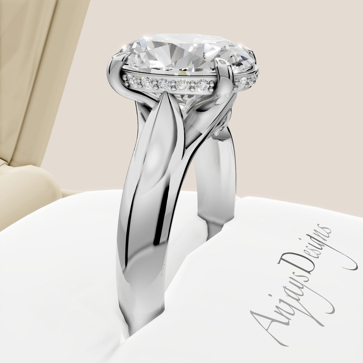 Celtic Diamond Engagement Ring 3 Carat Oval Lab Grown Diamond Hidden Halo Wedding Ring