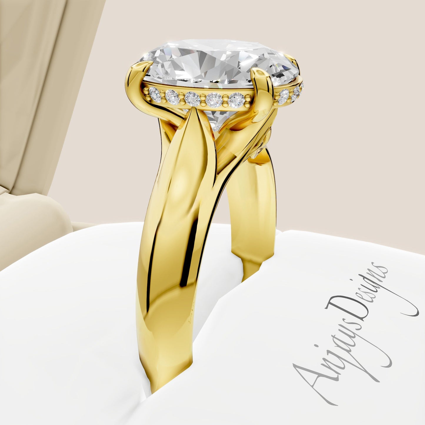 Celtic Diamond Engagement Ring 3 Carat Oval Lab Grown Diamond Hidden Halo Wedding Ring