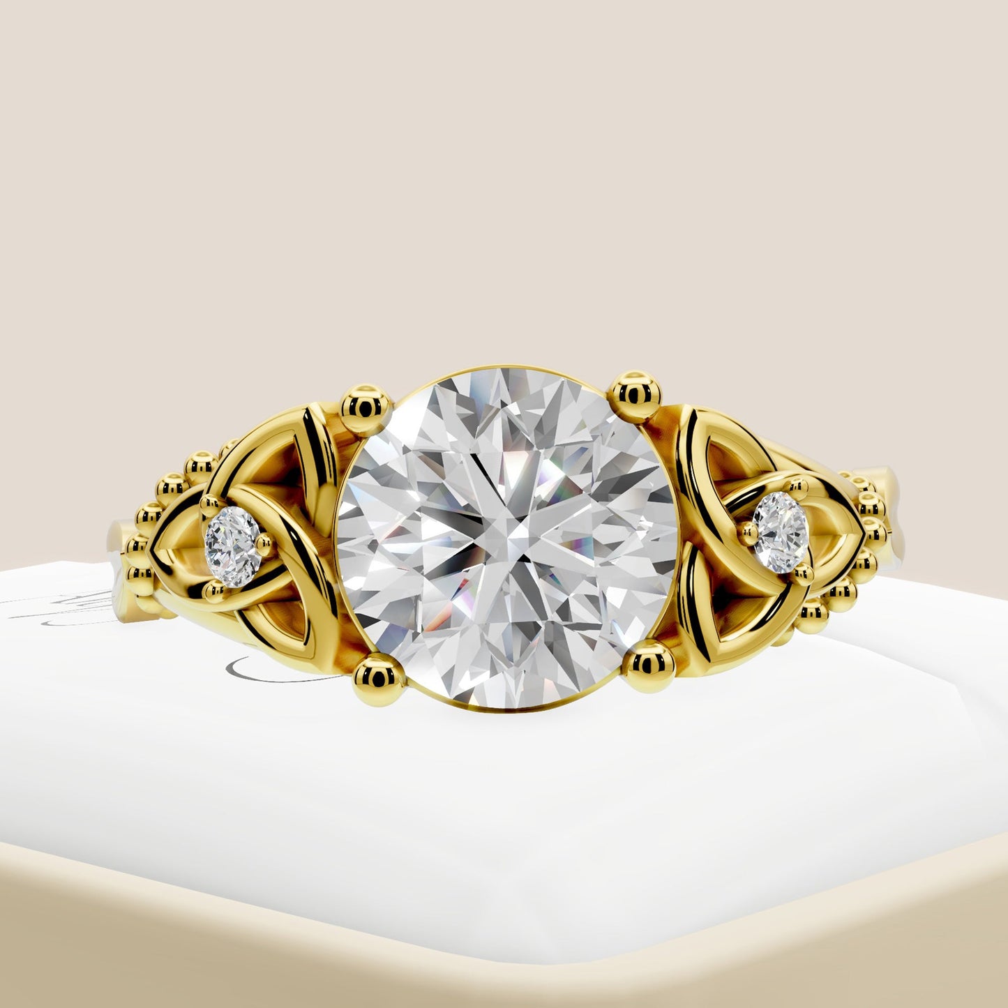 Celtic Engagement Ring 2 Carat Round Lab Grown Diamond Wedding Ring Celtic Knot Ring Nature Inspired