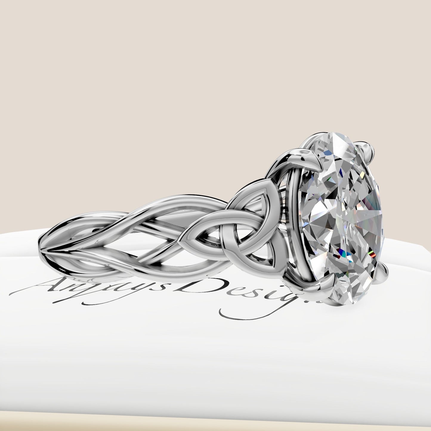 Celtic Engagement Ring Celtic Design 2 Carat Oval Lab Grown Diamond Twisted Irish Wedding Ring