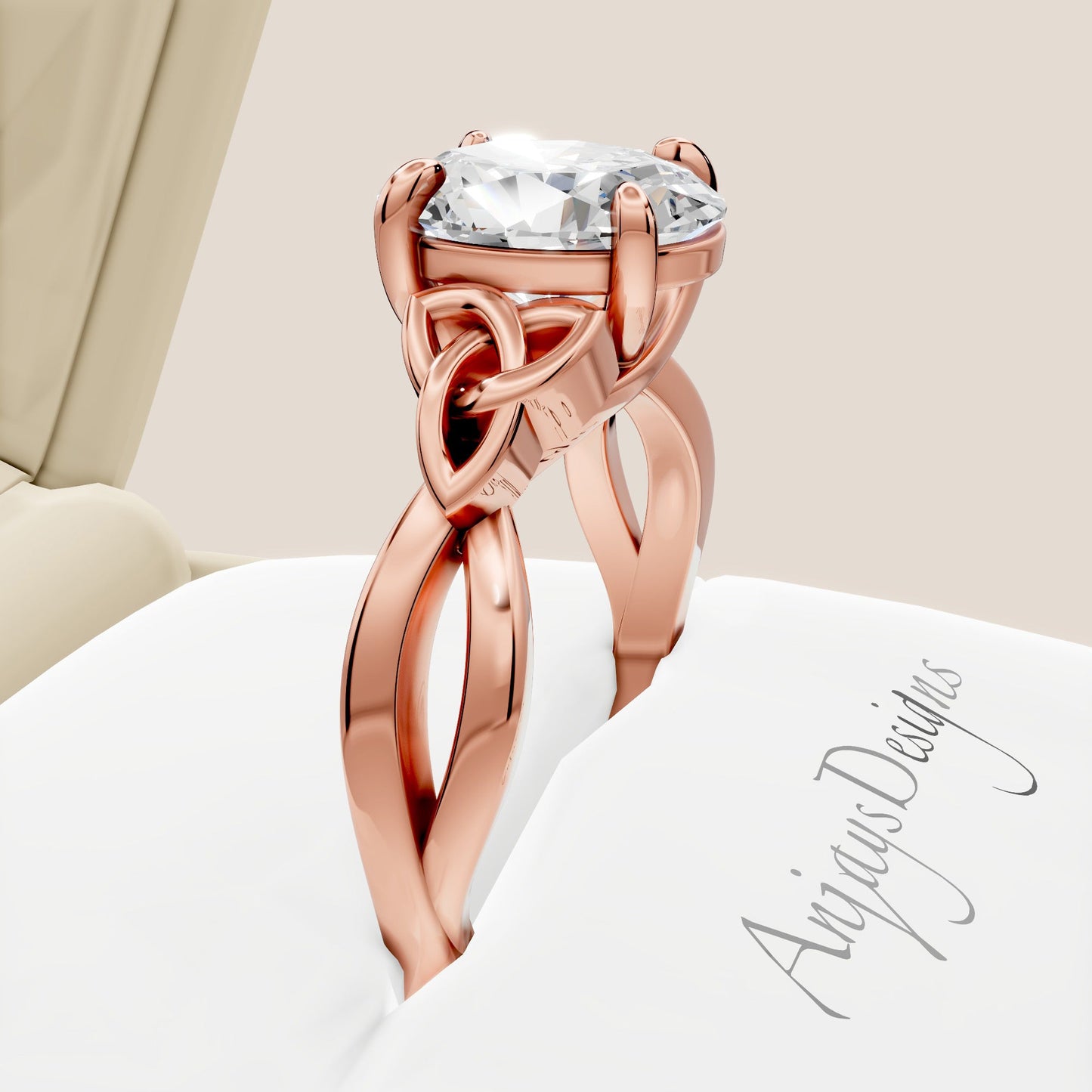 Celtic Engagement Ring 1.75 Carat Oval Diamond Trinity Knot Ring