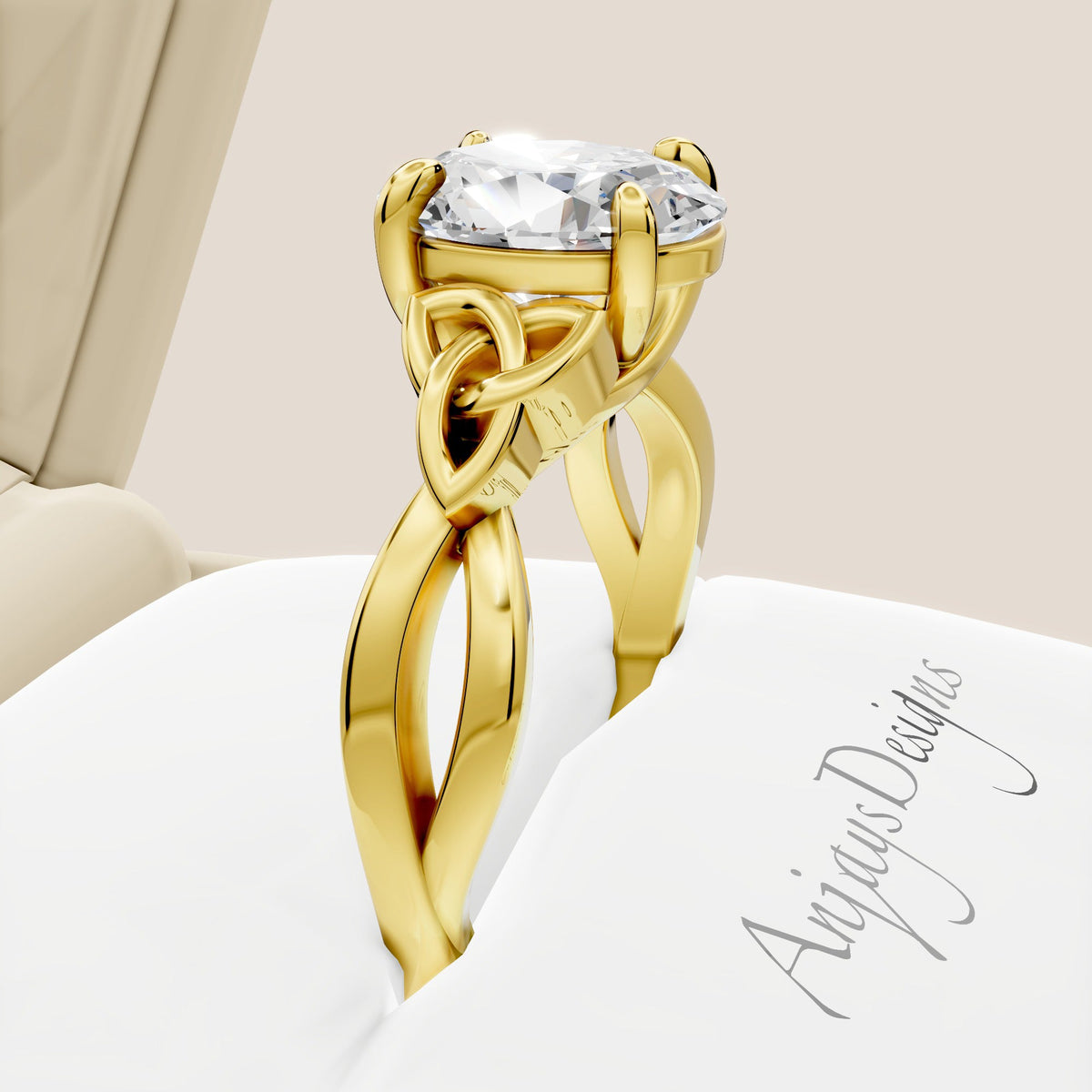 Celtic Engagement Ring 1.75 Carat Oval Diamond Trinity Knot Ring