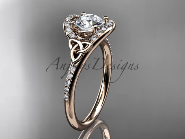 Celtic Engagement Ring 1 Carat Round Lab Grown Diamond Ring Trinity Knot Thin Engagement Ring Dainty Ring