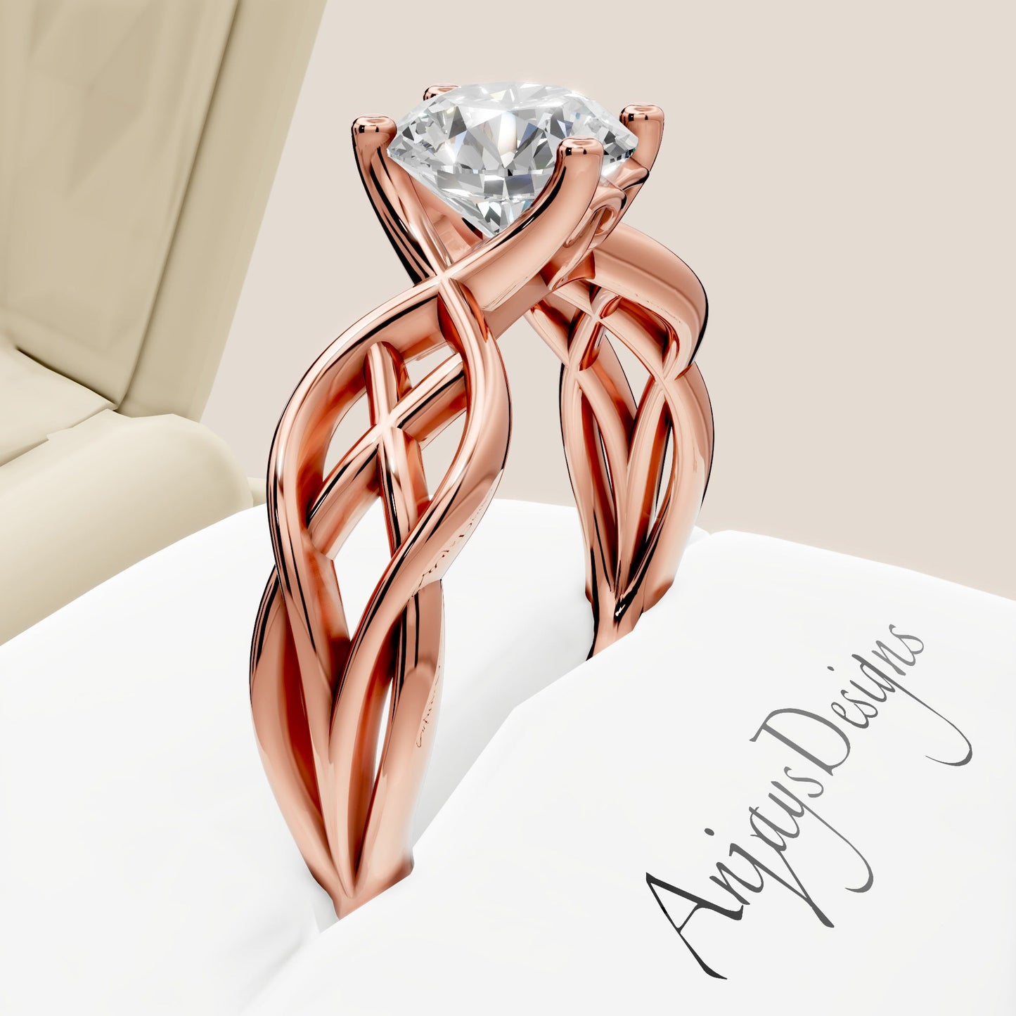 Celtic Engagement Ring 1 CT Round Lab Created Diamond Solitaire Ring