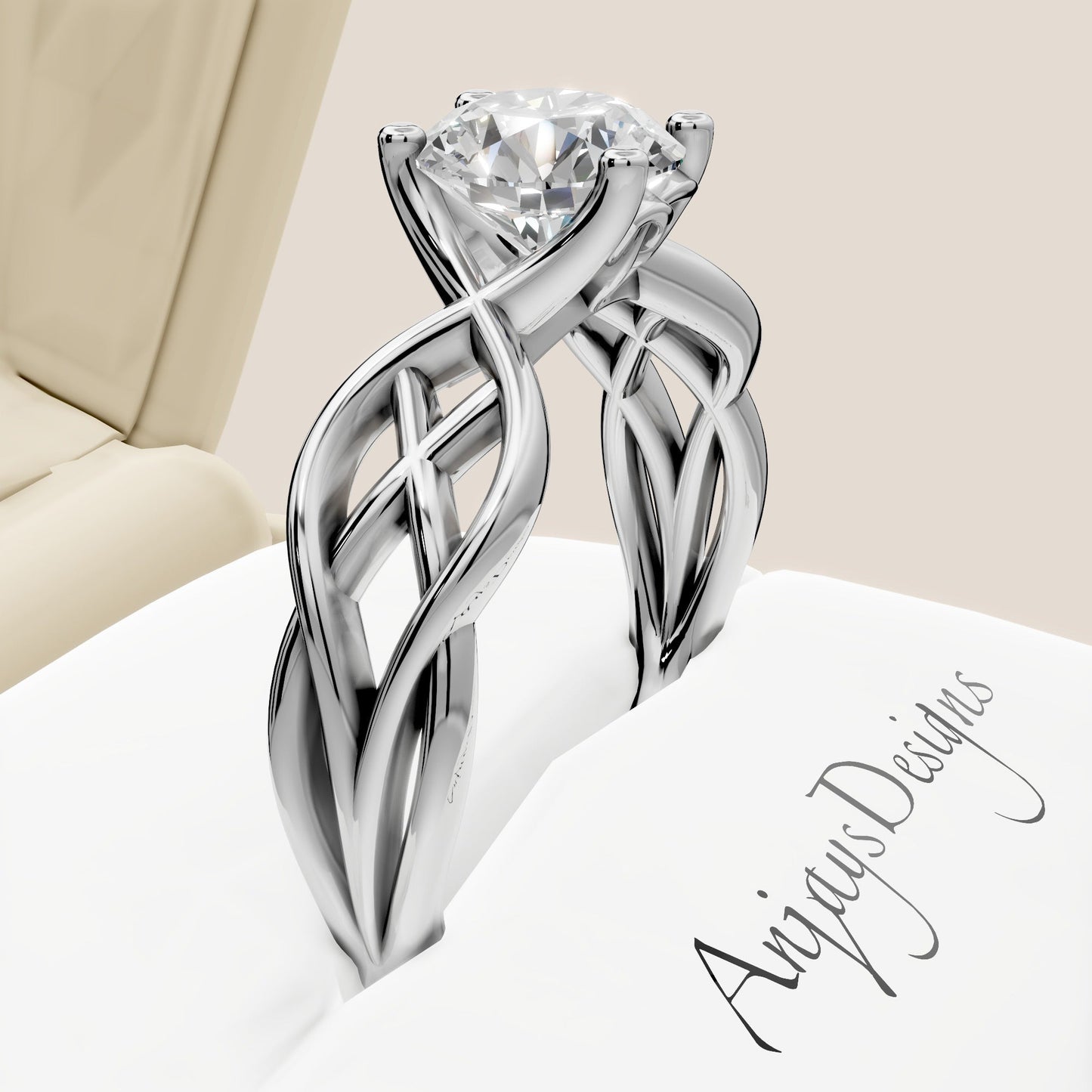 Celtic Engagement Ring 1 CT Round Lab Created Diamond Solitaire Ring