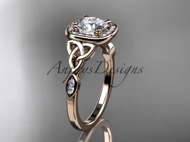 Celtic Engagement Ring 1 CT Round Lab Grown Diamond Halo Ring CVD Diamond