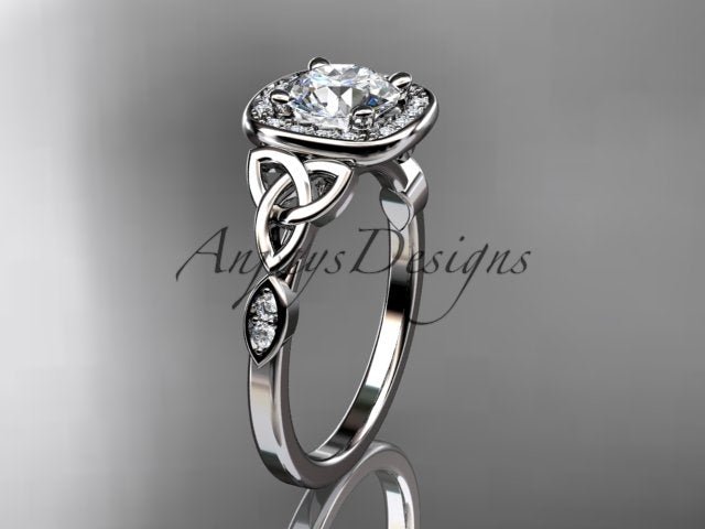 Celtic Engagement Ring 1 CT Round Lab Grown Diamond Halo Ring CVD Diamond