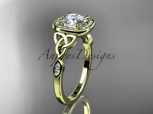 Celtic Engagement Ring 1 CT Round Lab Grown Diamond Halo Ring CVD Diamond