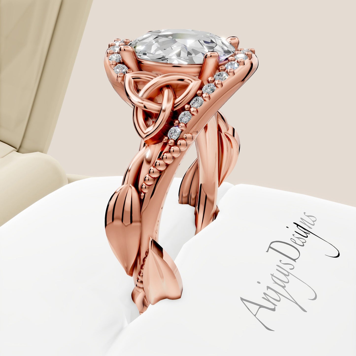 Celtic Engagement Ring 2 Carat IGI Certified Lab Grown Oval Cut Diamond Halo Engagement Ring Nature Inspired