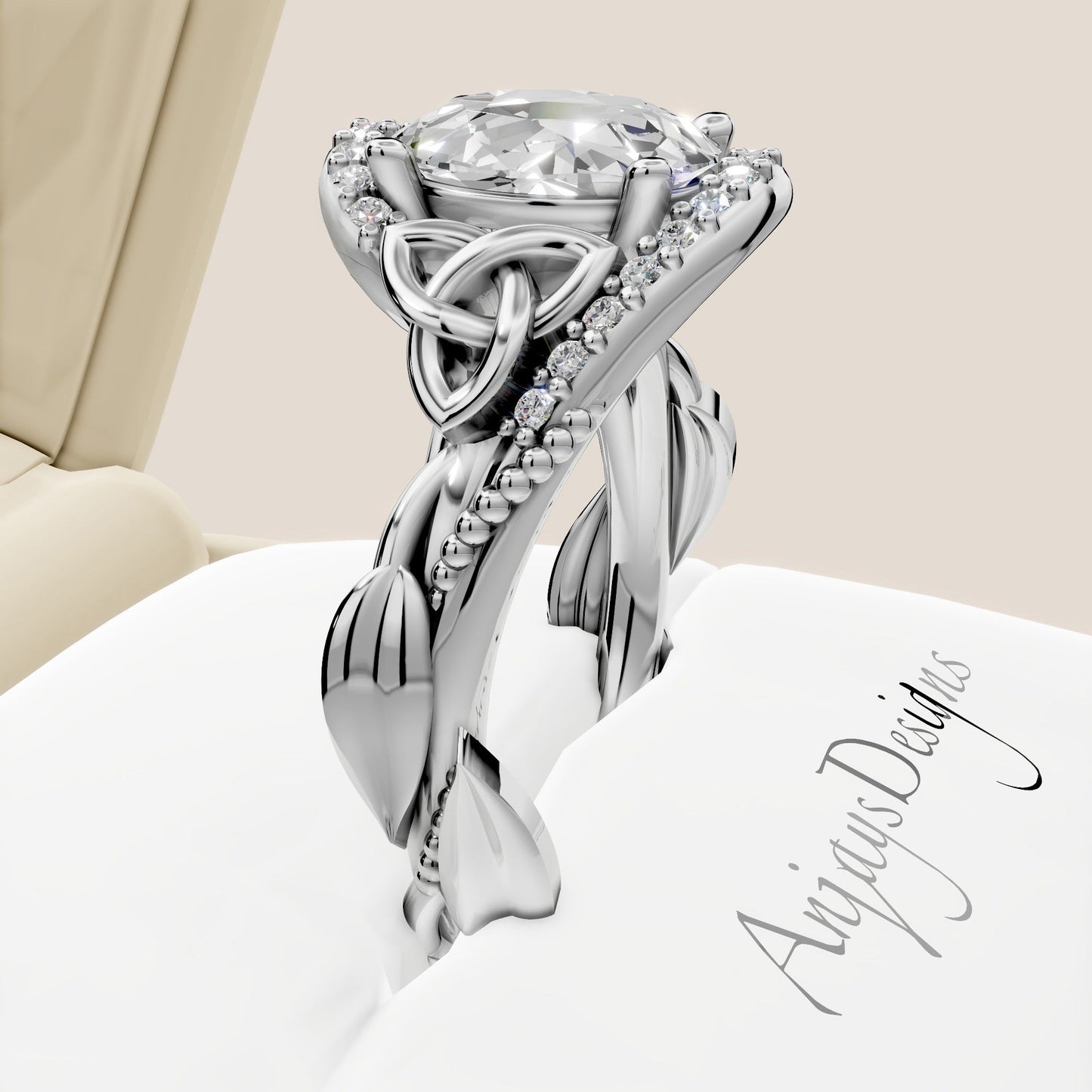 Celtic Engagement Ring 2 Carat IGI Certified Lab Grown Oval Cut Diamond Halo Engagement Ring Nature Inspired