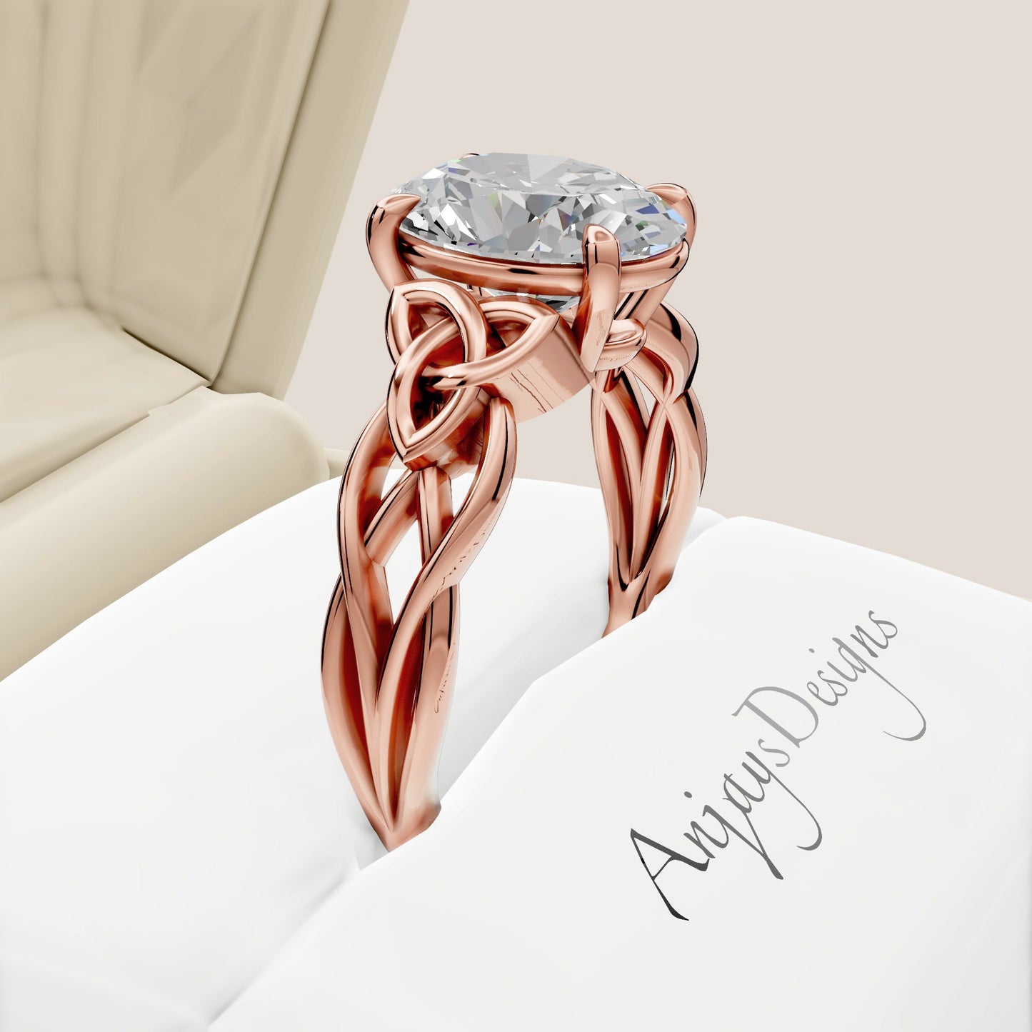Celtic Engagement Ring Celtic Design 2 Carat Oval Lab Grown Diamond Twisted Irish Wedding Ring
