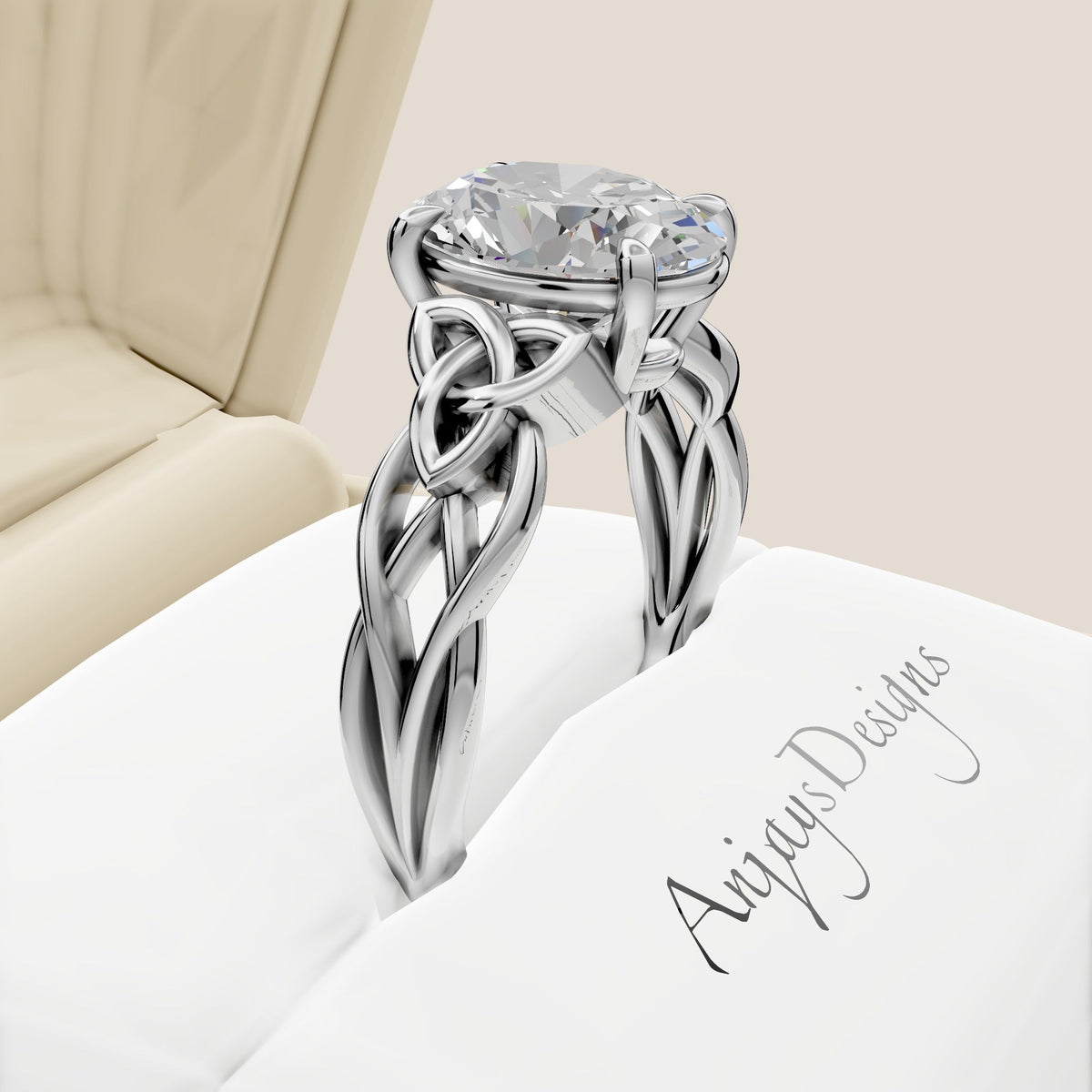 Celtic Engagement Ring Celtic Design 2 Carat Oval Lab Grown Diamond Twisted Irish Wedding Ring