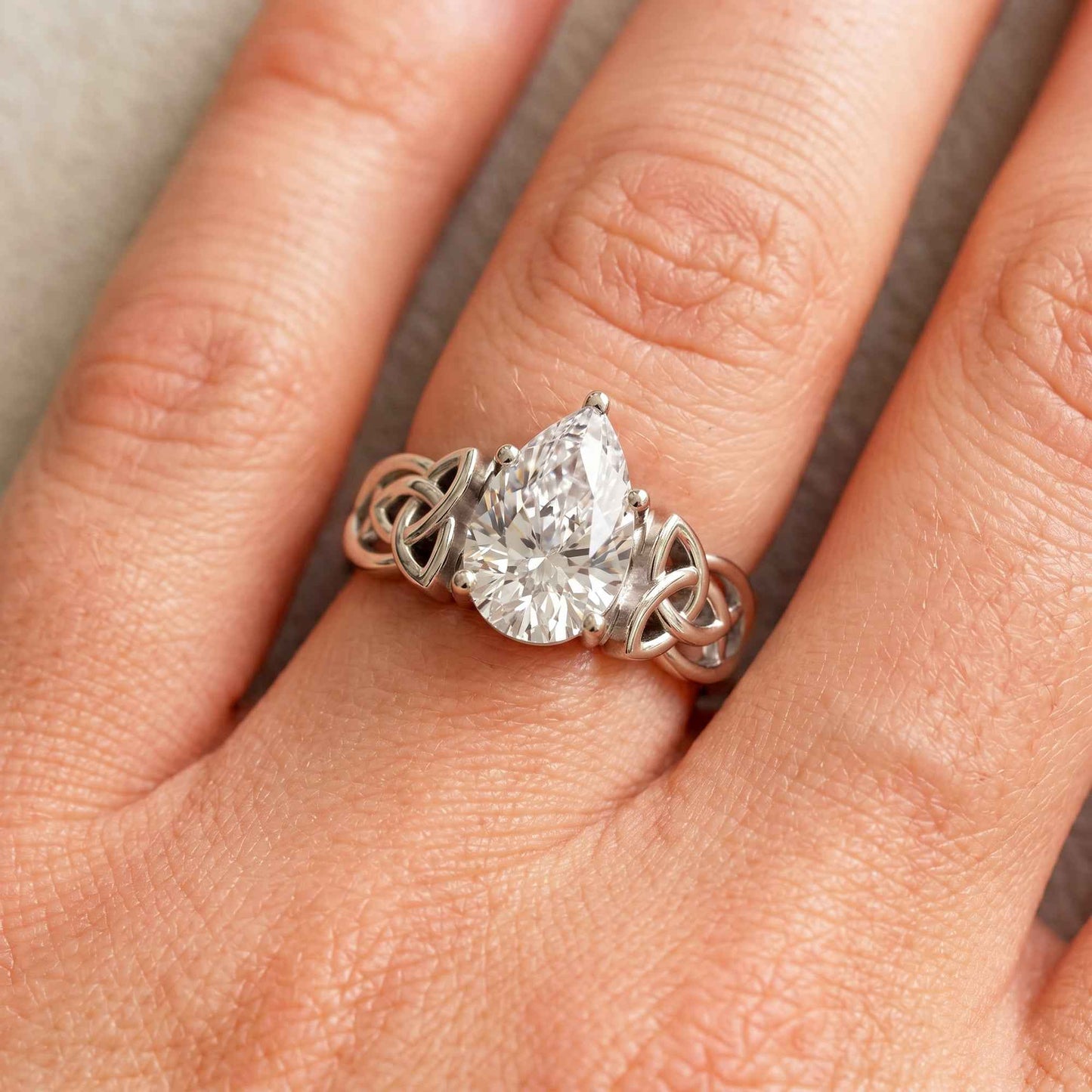 Celtic Engagement Ring 2 Carat Pear Cut Lab Grown Diamond Solitaire Ring