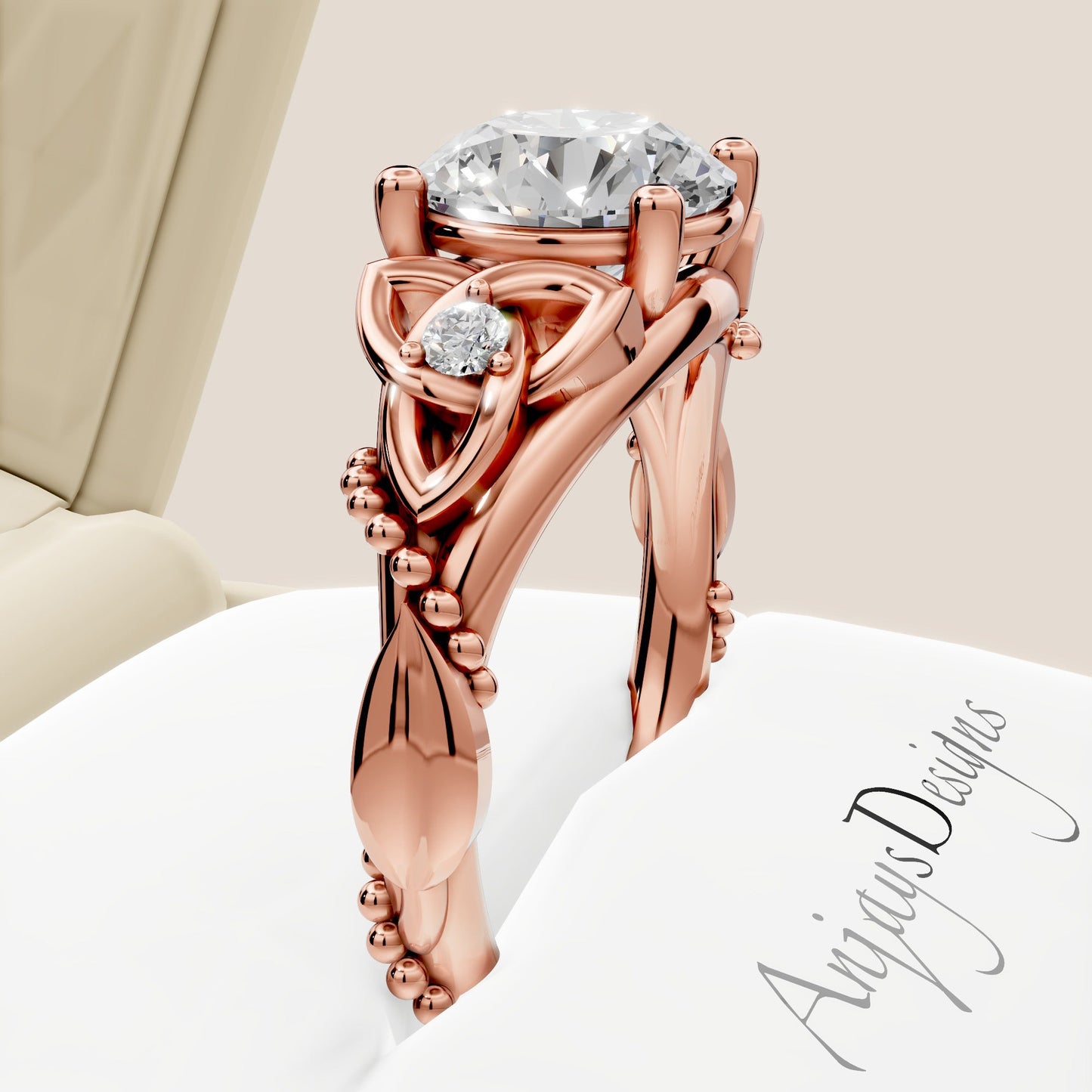 Celtic Engagement Ring 2 Carat Round Lab Grown Diamond Wedding Ring Celtic Knot Ring Nature Inspired