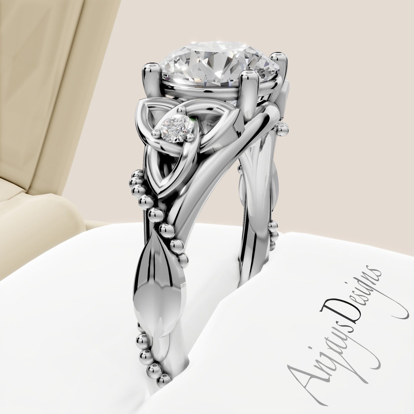 Celtic Engagement Ring 2 Carat Round Lab Grown Diamond Wedding Ring Celtic Knot Ring Nature Inspired