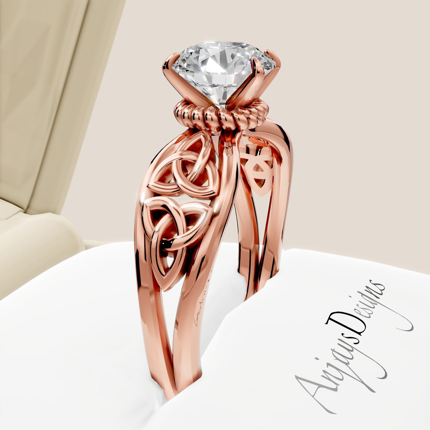 Celtic Engagement Ring 2 Carat Round Lab Grown Diamond Trinity Knot Wedding Ring Triquetra Diamond Ring