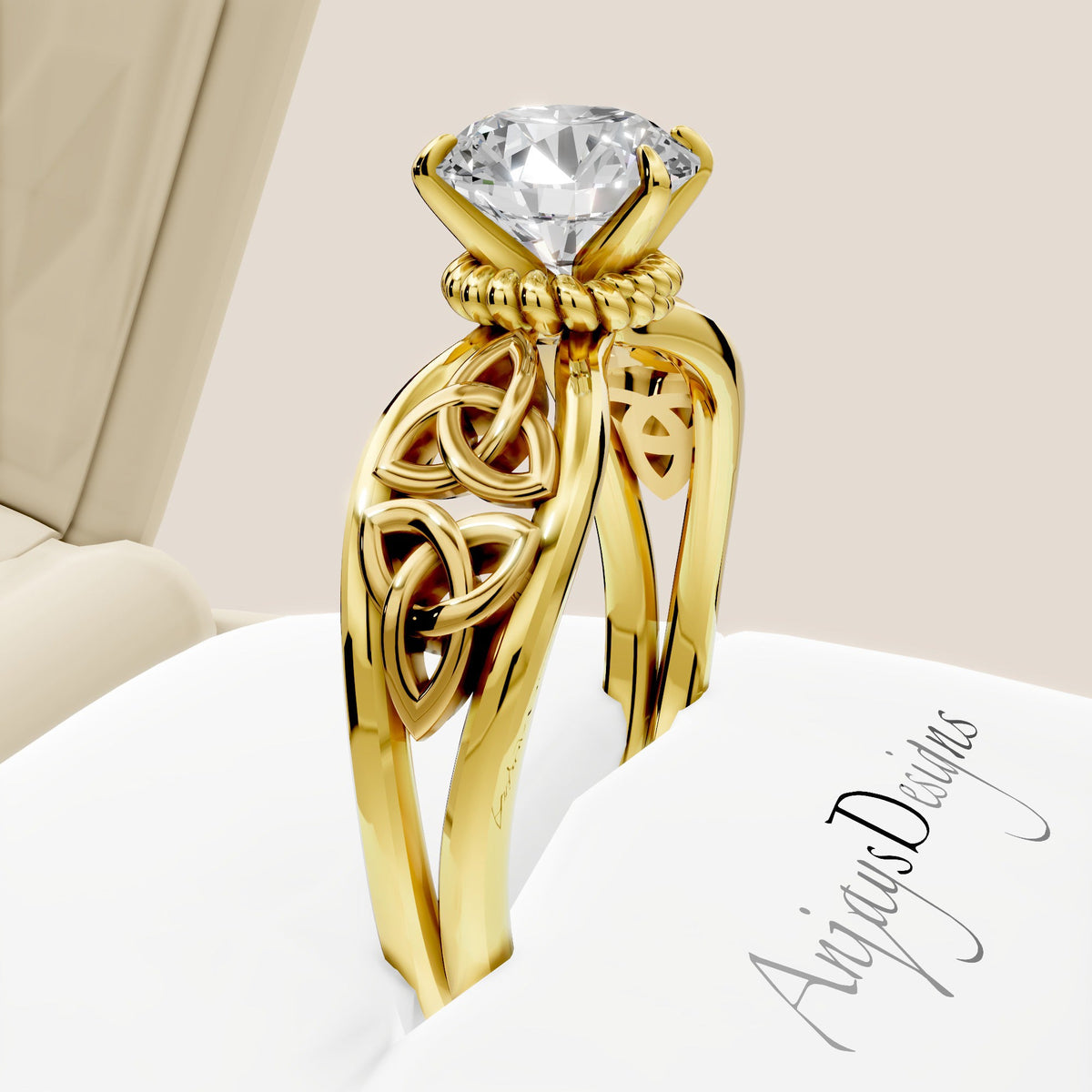 Celtic Engagement Ring 2 Carat Round Lab Grown Diamond Trinity Knot Wedding Ring Triquetra Diamond Ring