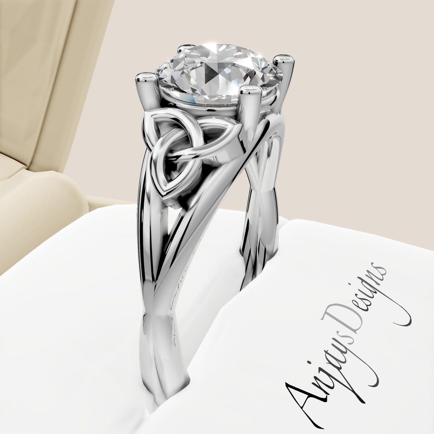 Celtic Engagement Ring 2 Carat Round Diamond IGI Certified Lab Grown Diamond Trinity Knot Wedding Ring