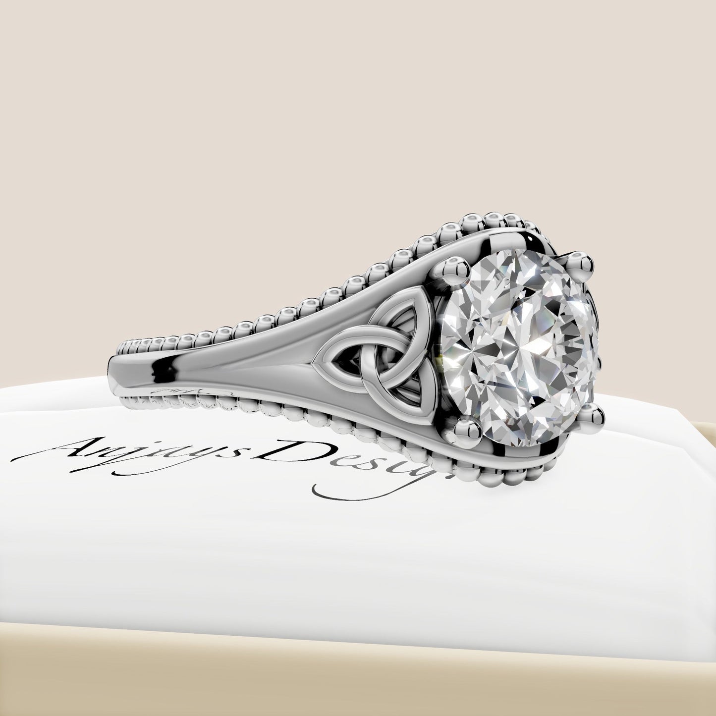 Celtic Diamond Engagement Ring Solitaire Wedding Ring 2 Carat Round Lab Grown Diamond
