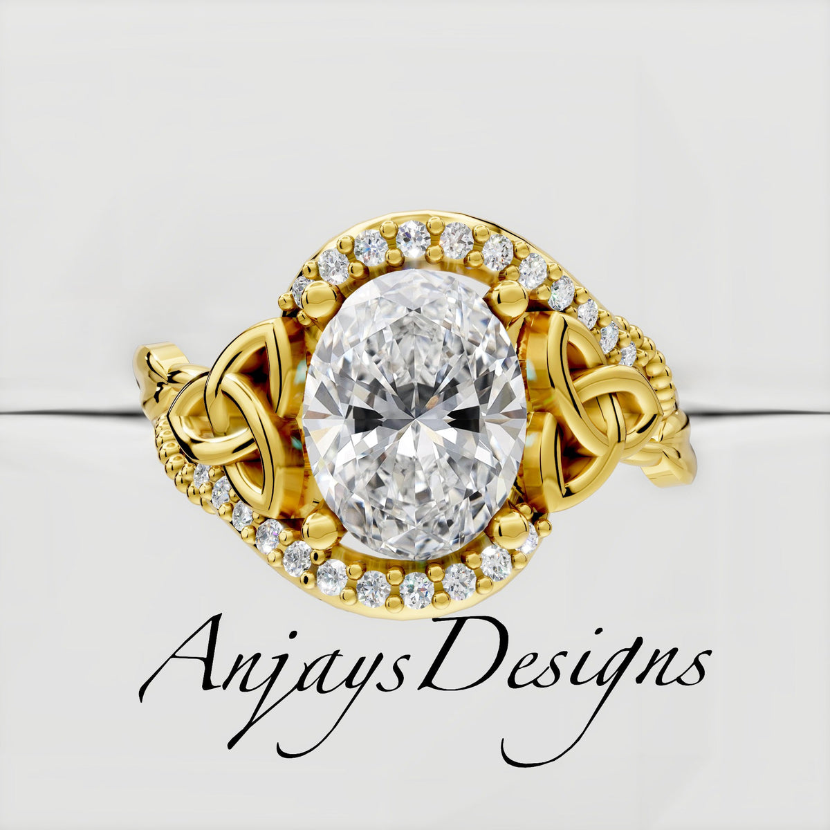 Celtic Engagement Ring 2 Carat IGI Certified Lab Grown Oval Cut Diamond Halo Engagement Ring Nature Inspired