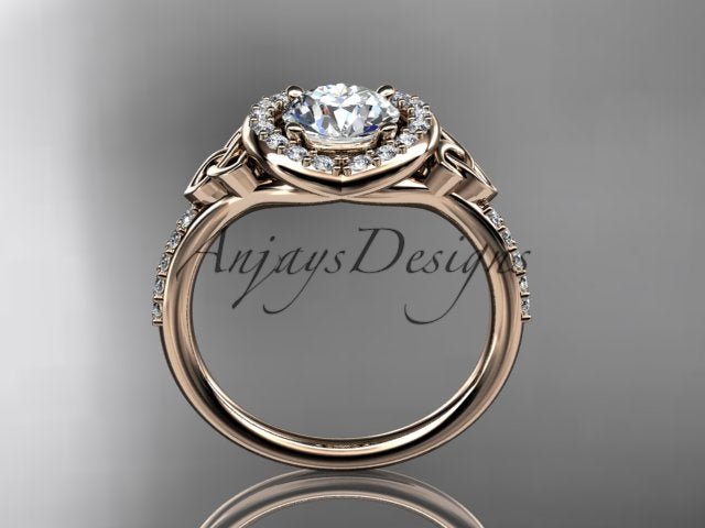 1 Carat Diamond Celtic Engagement Ring Lab Grown Diamond Halo Ring Trinity Knot Eternal Love Ring