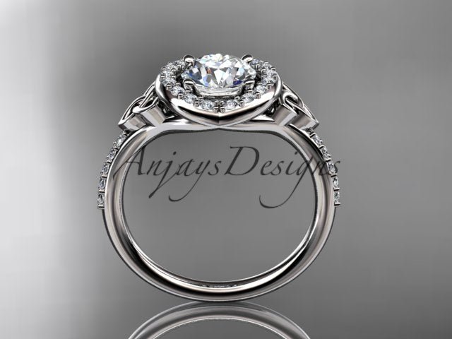 1 Carat Diamond Celtic Engagement Ring Lab Grown Diamond Halo Ring Trinity Knot Eternal Love Ring