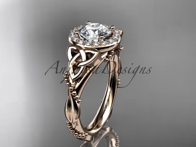 Celtic Diamond Engagement Ring 1 Carat Round Lab Grown Diamond Halo Trinity Knot Engagement Ring