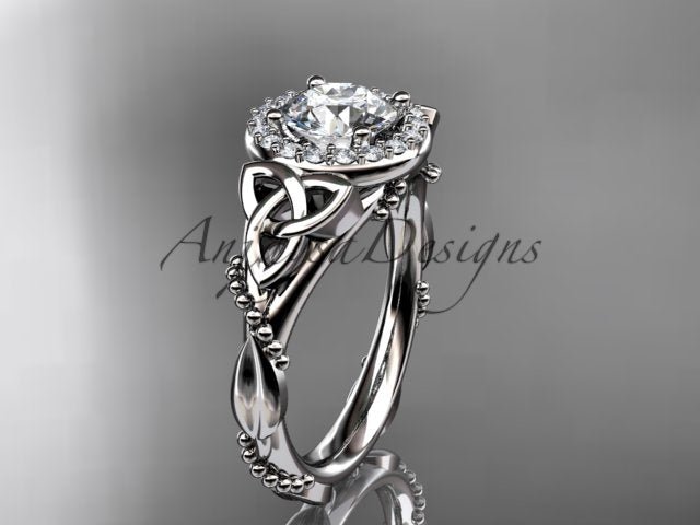Celtic Diamond Engagement Ring 1 Carat Round Lab Grown Diamond Halo Trinity Knot Engagement Ring