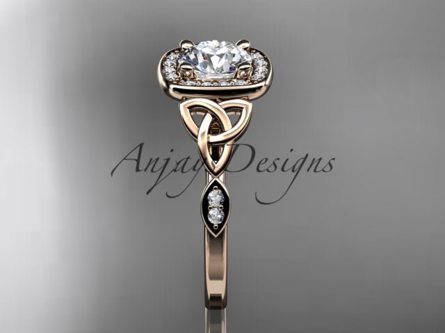 Celtic Engagement Ring 1 CT Round Lab Grown Diamond Halo Ring CVD Diamond