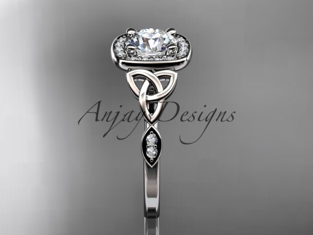 Celtic Engagement Ring 1 CT Round Lab Grown Diamond Halo Ring CVD Diamond