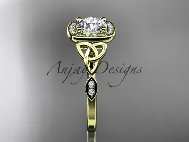 Celtic Engagement Ring 1 CT Round Lab Grown Diamond Halo Ring CVD Diamond