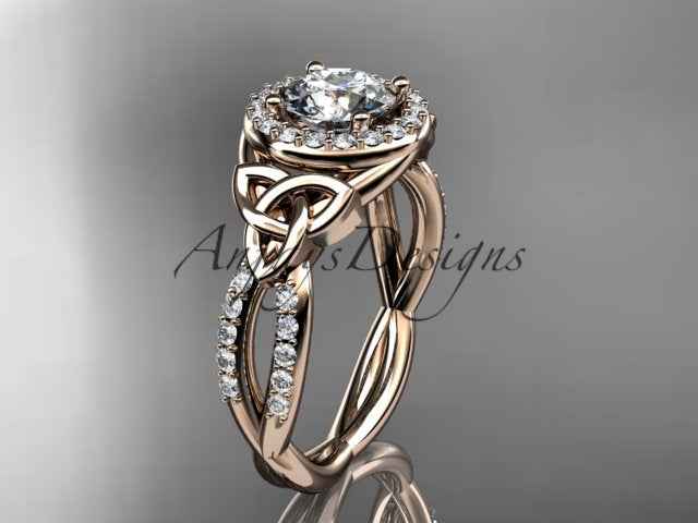 Celtic Halo Engagement Ring 1 Carat Round D VS1 Clarity IGI Certified Lab Grown Diamond Trinity Knot Wedding Ring
