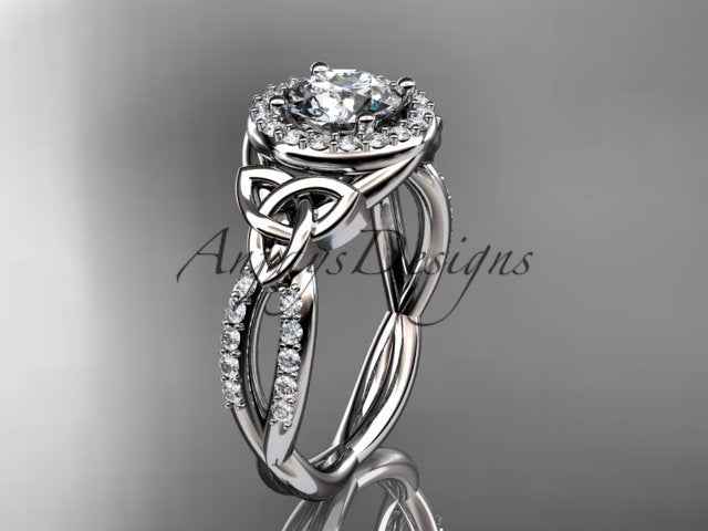 Celtic Halo Engagement Ring 1 Carat Round D VS1 Clarity IGI Certified Lab Grown Diamond Trinity Knot Wedding Ring