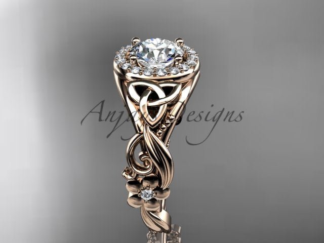 1 Carat Round Lab Grown Diamond Ring Celtic Halo Nature Inspired Engagement Ring